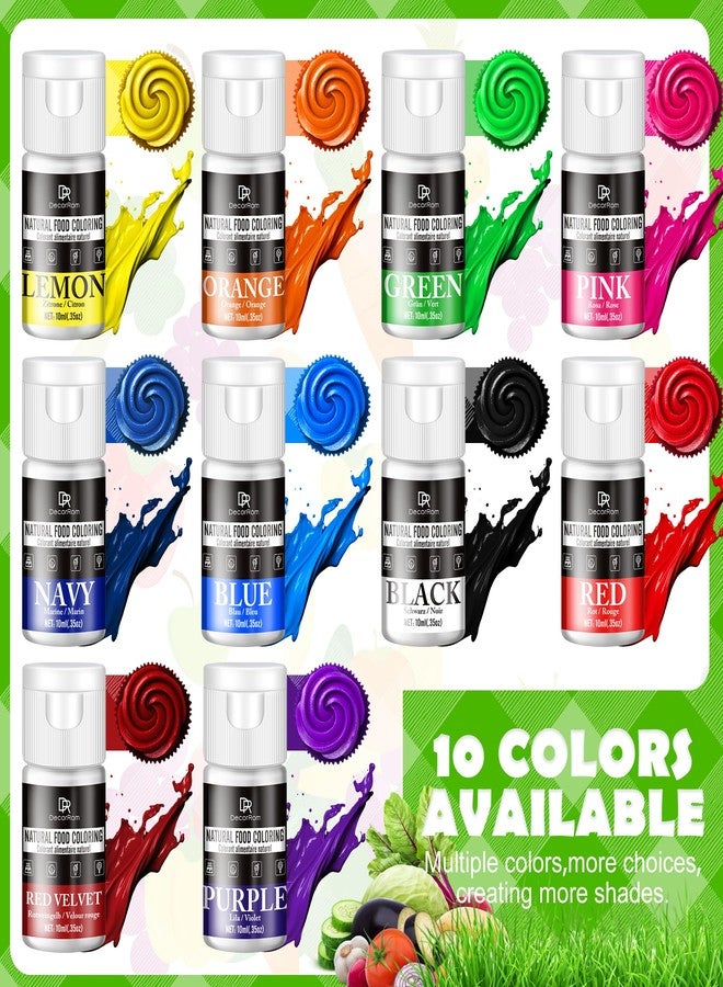 DecorRom Natural Food Coloring, 10 Colors Bright Liquid Dye Free Food Coloring, Plant Based Food Colorings for Baking, DIY Cake Making, Cookie Decorating, Donut, Cream, Fondant, Candy & Baking Adult Hobby - Image 2