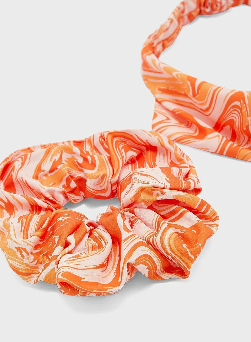 Ginger Printed Swirl Bandana & Scrunchy Set