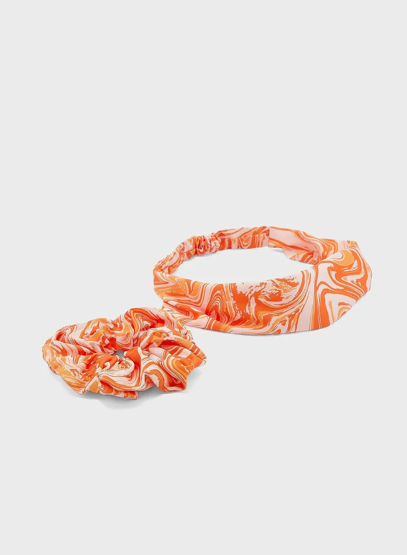 Ginger Printed Swirl Bandana & Scrunchy Set