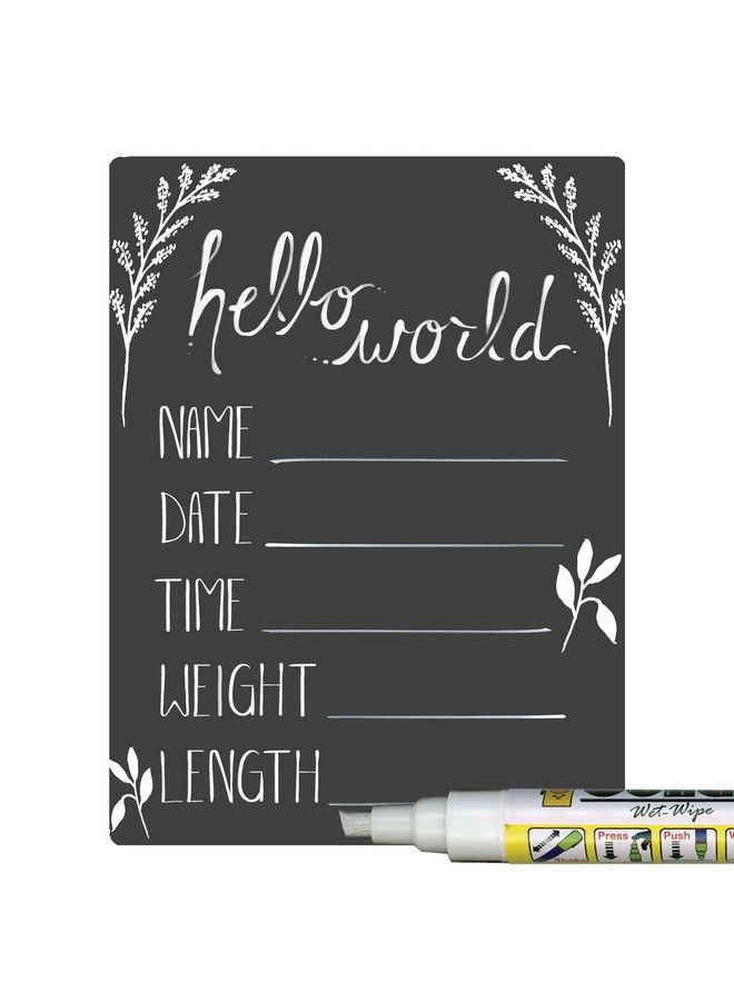 Cohas Hello World Newborn Baby Announcement Sign With Chalkboard Style Surface 5 By 7 Inches White Marker - Image 2