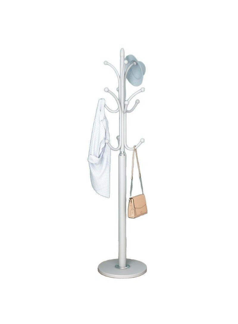 TAPIT Freestanding Metal Coat Rack Stand, Free Standing Hall Tree, Home Entry-way Hat Hanger Organizer, Natural Marble Base, with 12 Hooks for Hanging Scarf, Bag, Jacket (White) - Image 1