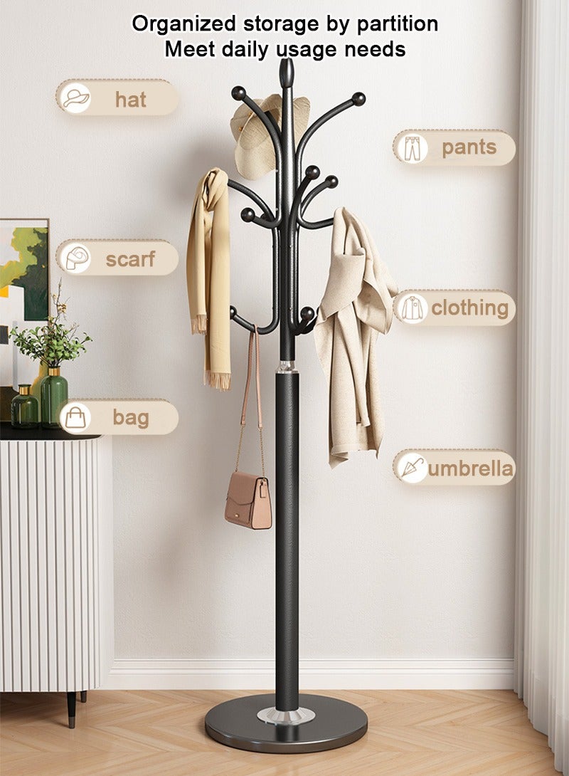 TAPIT Freestanding Metal Coat Rack Stand, Free Standing Hall Tree, Home Entry-way Hat Hanger Organizer, Natural Marble Base, with 12 Hooks for Hanging Scarf, Bag, Jacket (White) - Image 4