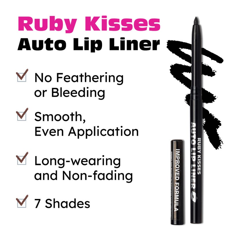 Ruby Kisses Auto Lip Liner Pencil (Black 3 Pack), Long Lasting & Non-Fading, Smooth Application, Non-Feathering with Rich Pigmented Color, No Sharpener Needed, Ideal for Full Lips Look - Image 5