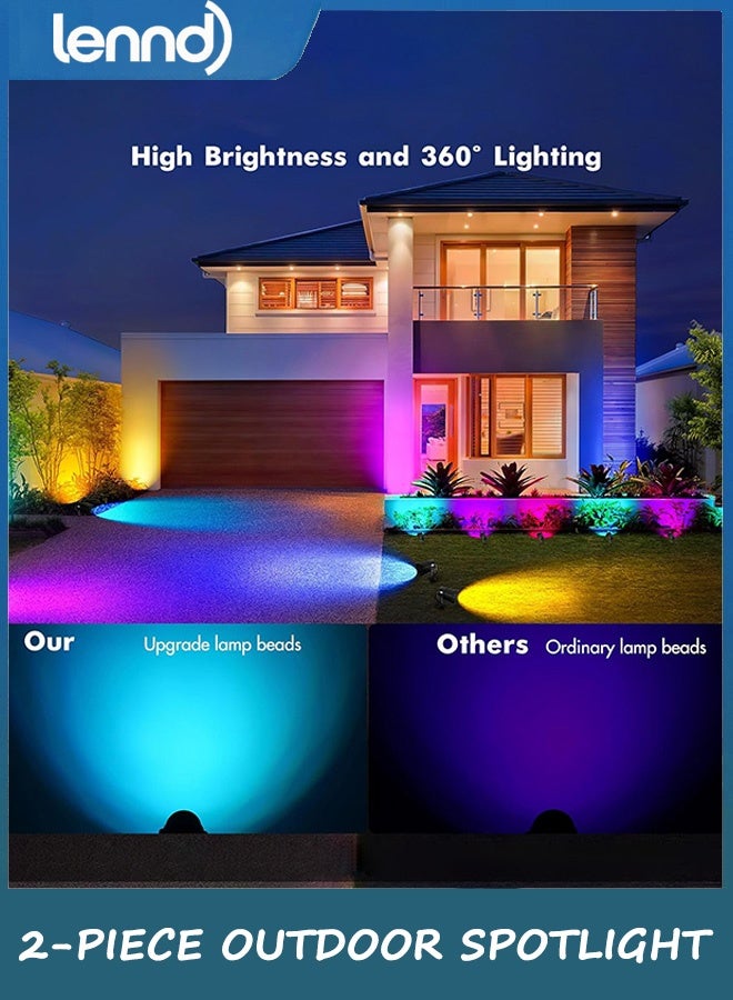 لينند أضواء خارجية: أضواء خارجية LED RGBW بقوة ١٢ واط مع ١٦ لونًا متغيرًا لتزيين الفناء والحديقة | عبوة من قطعتين، مقاومة للماء IP65، إضاءة للمناظر الطبيعية، ١٢٠ فولت، قابلة للتوصيل بالكهرباء، مع جهاز تحكم عن بُعد - Image 2