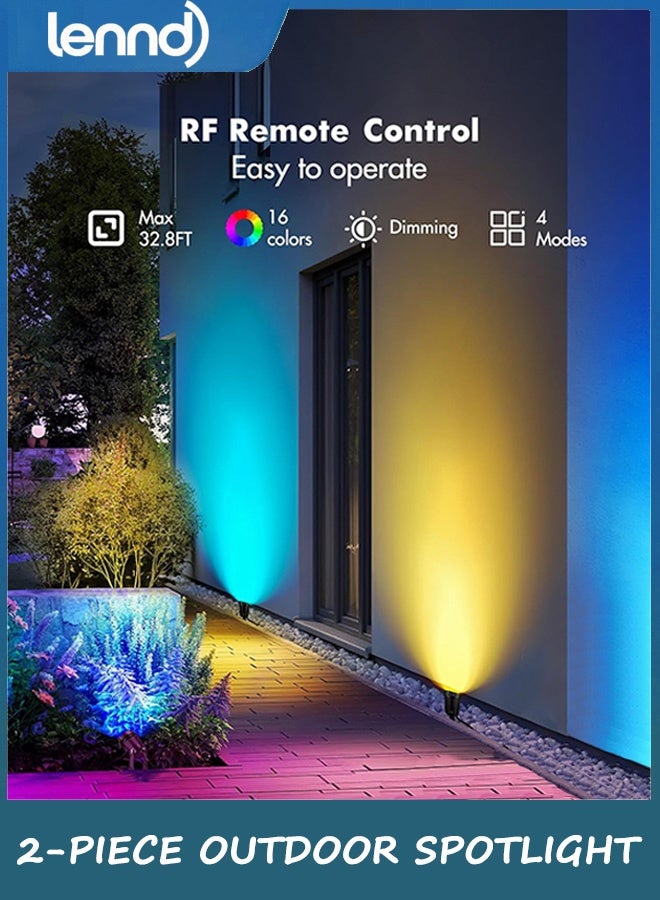 لينند أضواء خارجية: أضواء خارجية LED RGBW بقوة ١٢ واط مع ١٦ لونًا متغيرًا لتزيين الفناء والحديقة | عبوة من قطعتين، مقاومة للماء IP65، إضاءة للمناظر الطبيعية، ١٢٠ فولت، قابلة للتوصيل بالكهرباء، مع جهاز تحكم عن بُعد - Image 3