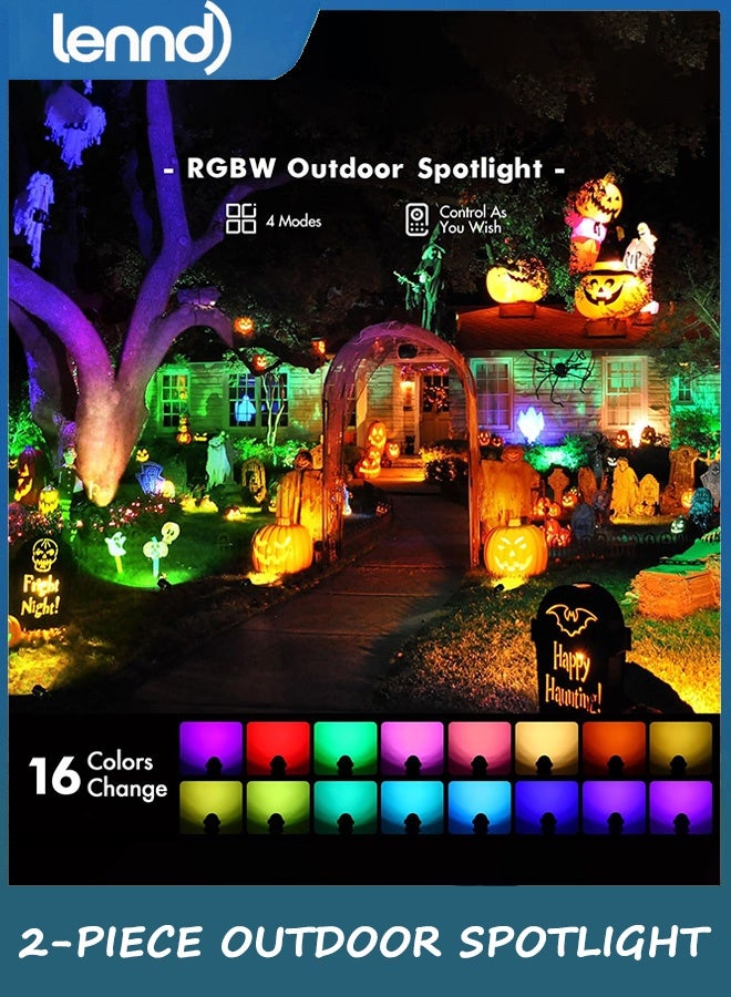 لينند أضواء خارجية: أضواء خارجية LED RGBW بقوة ١٢ واط مع ١٦ لونًا متغيرًا لتزيين الفناء والحديقة | عبوة من قطعتين، مقاومة للماء IP65، إضاءة للمناظر الطبيعية، ١٢٠ فولت، قابلة للتوصيل بالكهرباء، مع جهاز تحكم عن بُعد - Image 5
