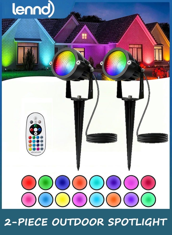لينند أضواء خارجية: أضواء خارجية LED RGBW بقوة ١٢ واط مع ١٦ لونًا متغيرًا لتزيين الفناء والحديقة | عبوة من قطعتين، مقاومة للماء IP65، إضاءة للمناظر الطبيعية، ١٢٠ فولت، قابلة للتوصيل بالكهرباء، مع جهاز تحكم عن بُعد - Image 1