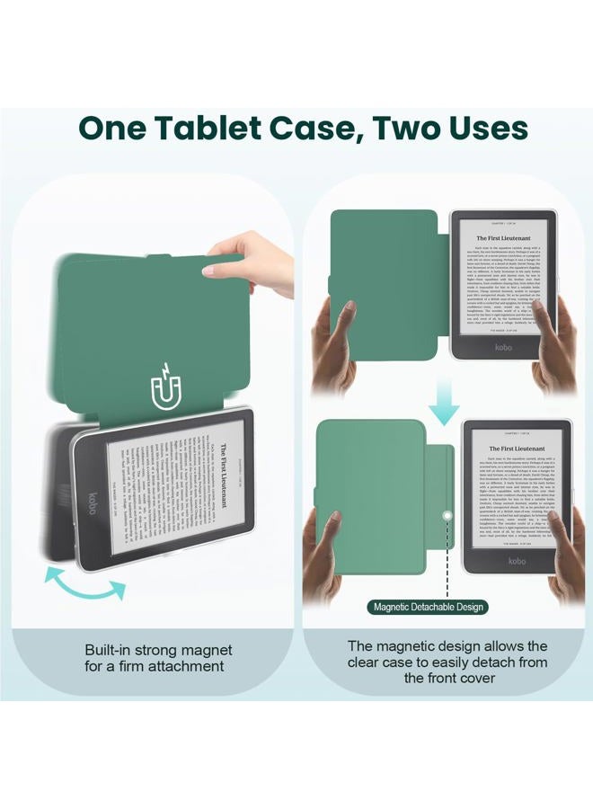 E NET-CASE Detachable Magnetic Case for 6" Kobo Clara Colour (2024) /Clara BW (2024) /2E (2022) eReader, Ultra Clear Back Scratch-Proof Light丨Easy to Detach & Attach丨Auto Sleep/Wake (Green) - Image 3