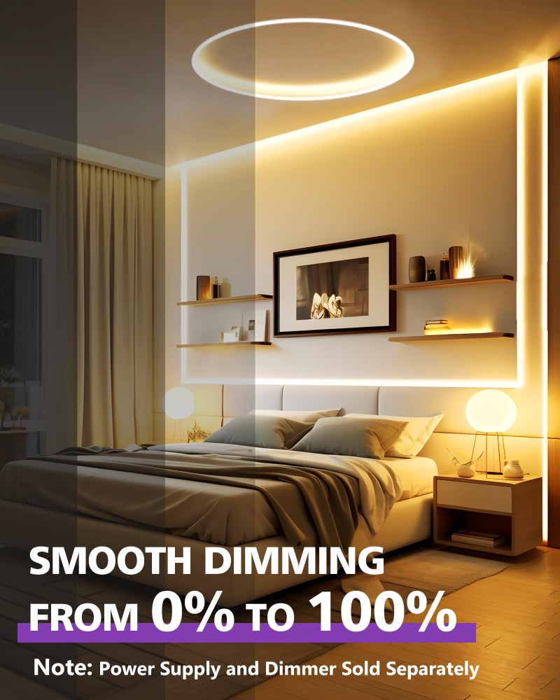 HitLights 24V LED Strip Lights Warm White 3000K, 26.2ft Cuttable Tape Backed 3oz PCB, UL Listed, 1325 Lumen/m, CRI>95, IP20, Lighting for Bedroom, Kitchen, Under Cabinets (Power Source Not Included) - Image 4