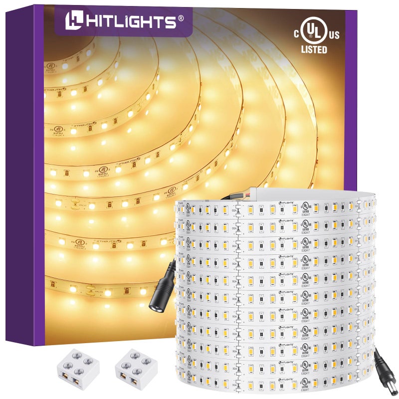 HitLights 24V LED Strip Lights Warm White 3000K, 26.2ft Cuttable Tape Backed 3oz PCB, UL Listed, 1325 Lumen/m, CRI>95, IP20, Lighting for Bedroom, Kitchen, Under Cabinets (Power Source Not Included) - Image 1