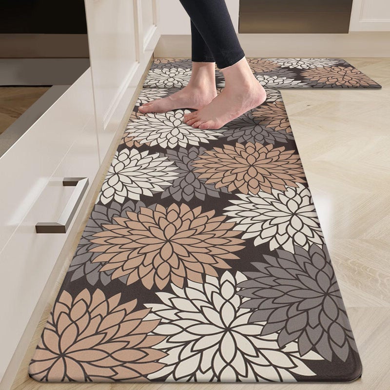 HEBE Anti Fatigue Kitchen Rug Sets 2 Piece Non Slip Kitchen Mats for Floor Cushioned Kitchen Rugs and Mats Waterproof Comfort Standing Mat Runner for Kitchen,Home Office,Sink,Laundry - Image 1