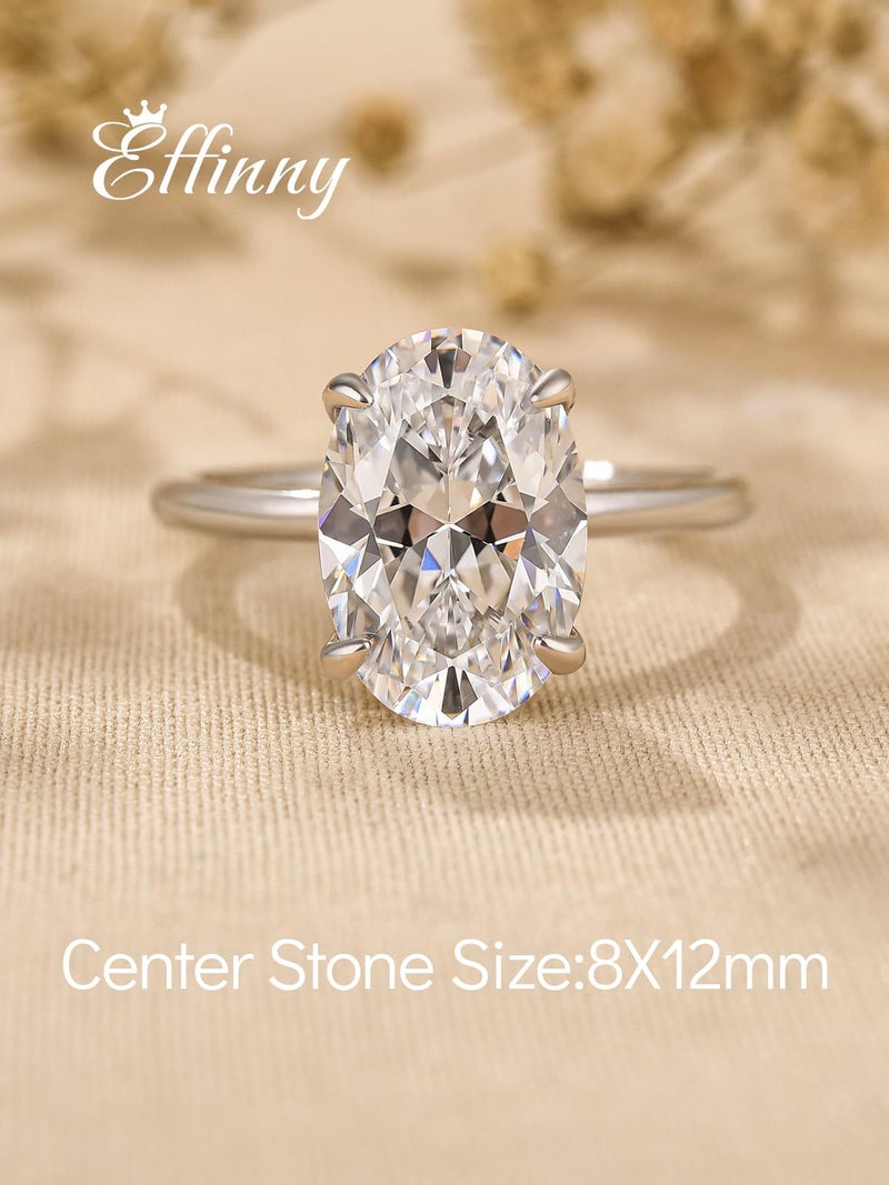 Effinny 3.5 Carat Elongated Oval Cut Engagement Ring for Women,925 Sterling Silver Solitaire Promise Ring (3.5ct,Silver, 6) - Image 2