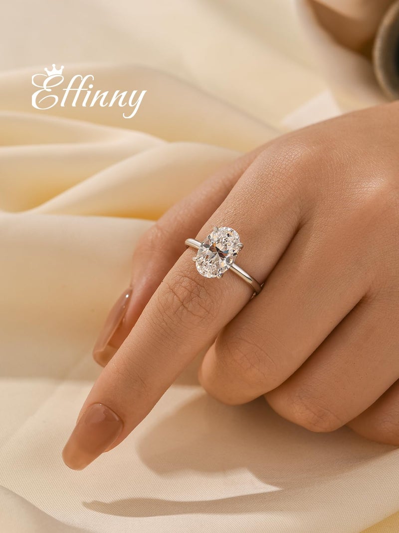 Effinny 3.5 Carat Elongated Oval Cut Engagement Ring for Women,925 Sterling Silver Solitaire Promise Ring (3.5ct,Silver, 6) - Image 3
