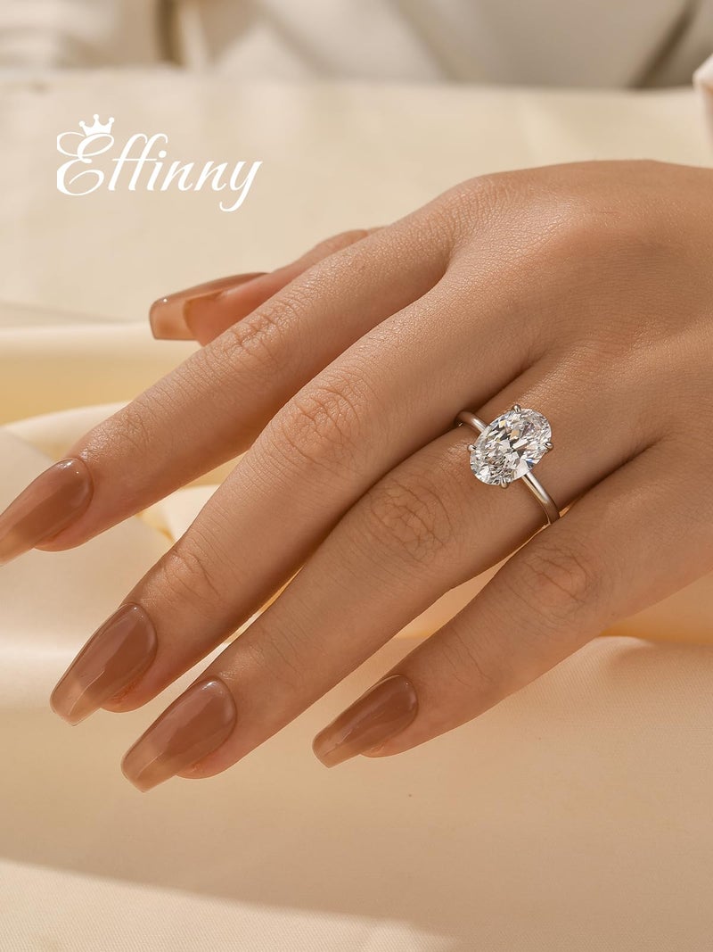 Effinny 3.5 Carat Elongated Oval Cut Engagement Ring for Women,925 Sterling Silver Solitaire Promise Ring (3.5ct,Silver, 6) - Image 4