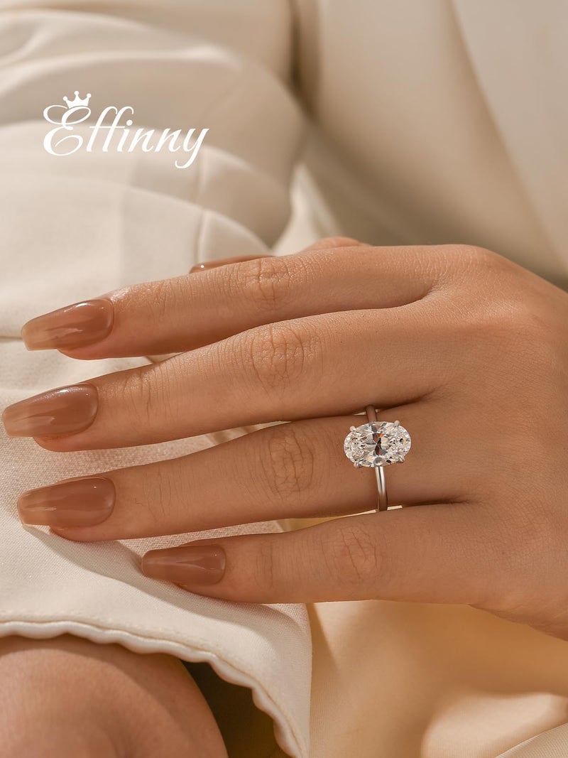 Effinny 3.5 Carat Elongated Oval Cut Engagement Ring for Women,925 Sterling Silver Solitaire Promise Ring (3.5ct,Silver, 6) - Image 5