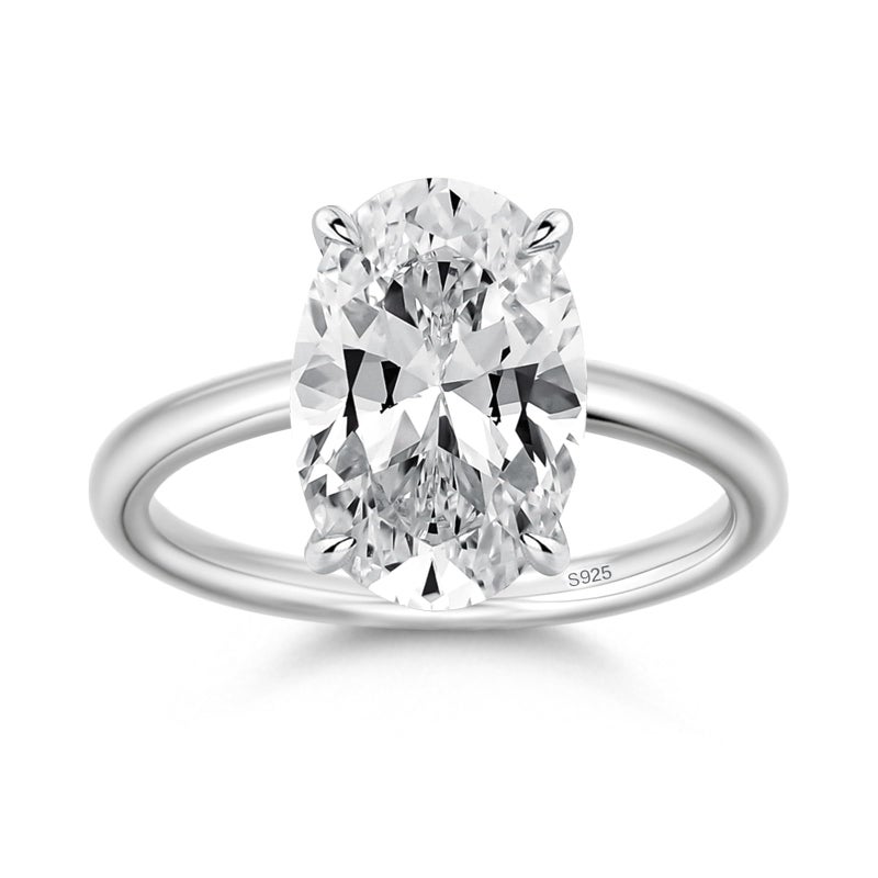 Effinny 3.5 Carat Elongated Oval Cut Engagement Ring for Women,925 Sterling Silver Solitaire Promise Ring (3.5ct,Silver, 6) - Image 1