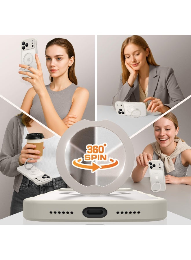 جولبينبوكس غطاء آيفون 17 برو ماكس مع MagSafe وحامل مغناطيسي دوار 360°، ‏[متوافق مع MagSafe] ‏[حافة على شكل موجة لطيفة] ‏[حماية بدرجة عسكرية]، غطاء هاتف آيفون 17 برو ماكس، باللون الأبيض العاجي - Image 4