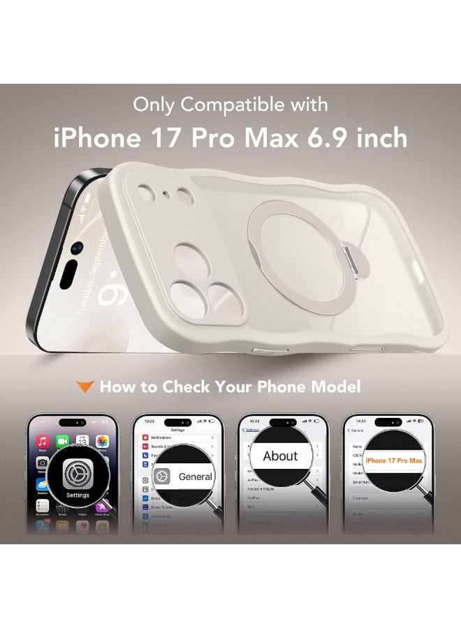 جولبينبوكس غطاء آيفون 17 برو ماكس مع MagSafe وحامل مغناطيسي دوار 360°، ‏[متوافق مع MagSafe] ‏[حافة على شكل موجة لطيفة] ‏[حماية بدرجة عسكرية]، غطاء هاتف آيفون 17 برو ماكس، باللون الأبيض العاجي - Image 2