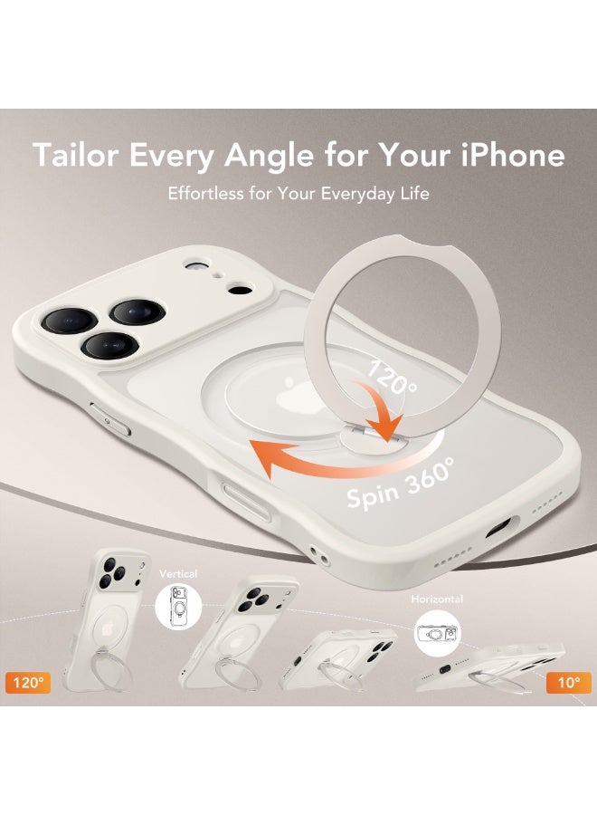 جولبينبوكس غطاء آيفون 17 برو ماكس مع MagSafe وحامل مغناطيسي دوار 360°، ‏[متوافق مع MagSafe] ‏[حافة على شكل موجة لطيفة] ‏[حماية بدرجة عسكرية]، غطاء هاتف آيفون 17 برو ماكس، باللون الأبيض العاجي - Image 5