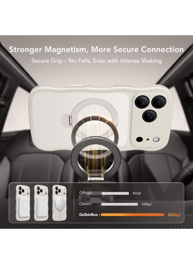 جولبينبوكس غطاء آيفون 17 برو ماكس مع MagSafe وحامل مغناطيسي دوار 360°، ‏[متوافق مع MagSafe] ‏[حافة على شكل موجة لطيفة] ‏[حماية بدرجة عسكرية]، غطاء هاتف آيفون 17 برو ماكس، باللون الأبيض العاجي - Image 3