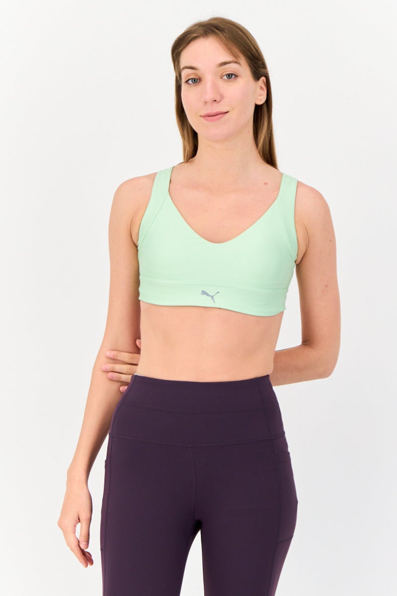 PUMA Women Brand Logo Padded Sports Bra, Lime Green  - Image 1