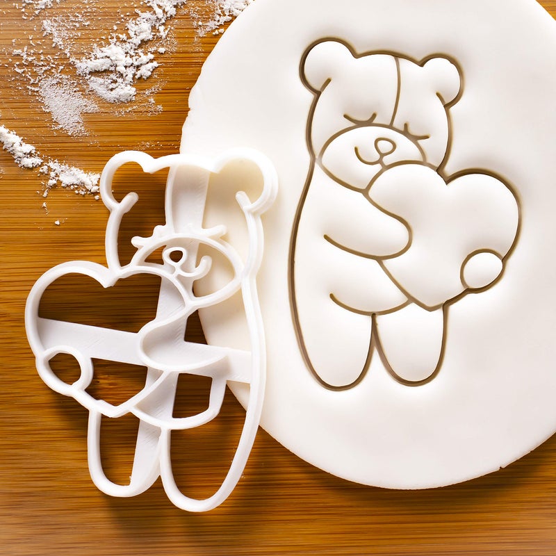 Bakerlogy Cute Bear Hugging a Heart Cookie Cutter  1 piece - Bakerlogy - Image 1