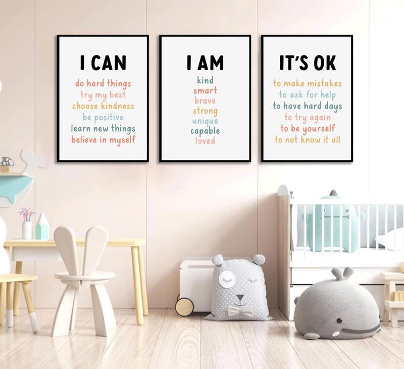 PPJ 3Pcs Affirmations For Kids Wall Art Nursery Wall Decor Daily Inspirational Quotes Prints Posters Kids Bedroom Canvas Painting I Am I Can Words Pictures for Nursery Classroom Bedroom Unframed - Image 5