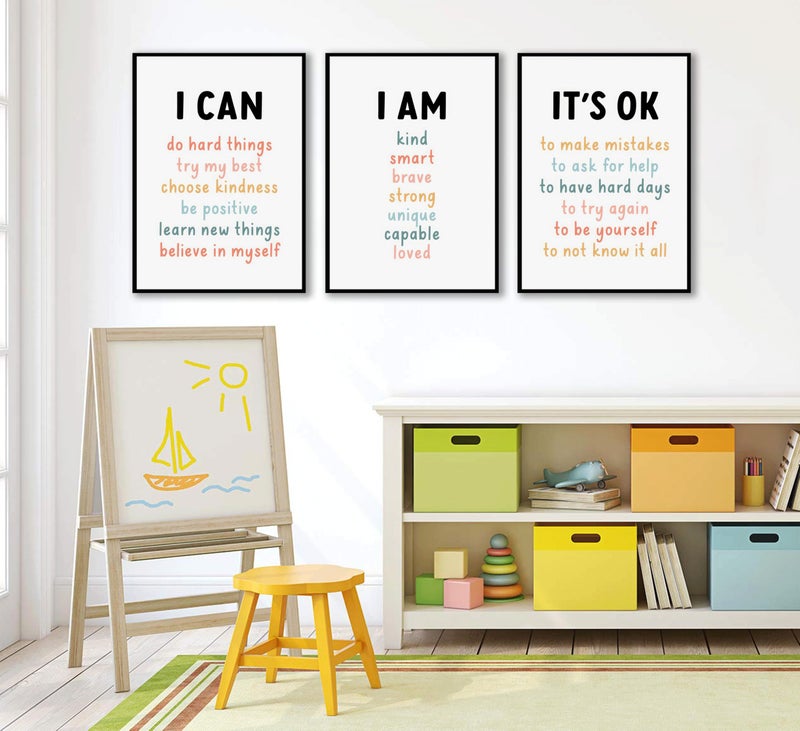 PPJ 3Pcs Affirmations For Kids Wall Art Nursery Wall Decor Daily Inspirational Quotes Prints Posters Kids Bedroom Canvas Painting I Am I Can Words Pictures for Nursery Classroom Bedroom Unframed - Image 2