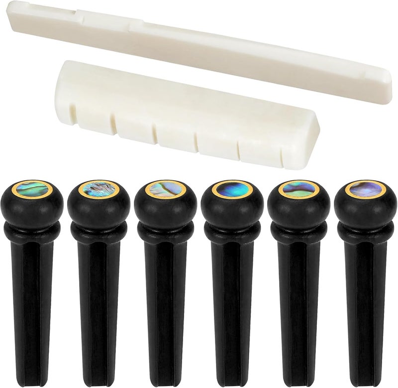 Blisstime 6 String Acoustic Guitar Bone Bridge Saddle and Nut and 6pcs Ebony Guitar Bridge Pins - Image 4