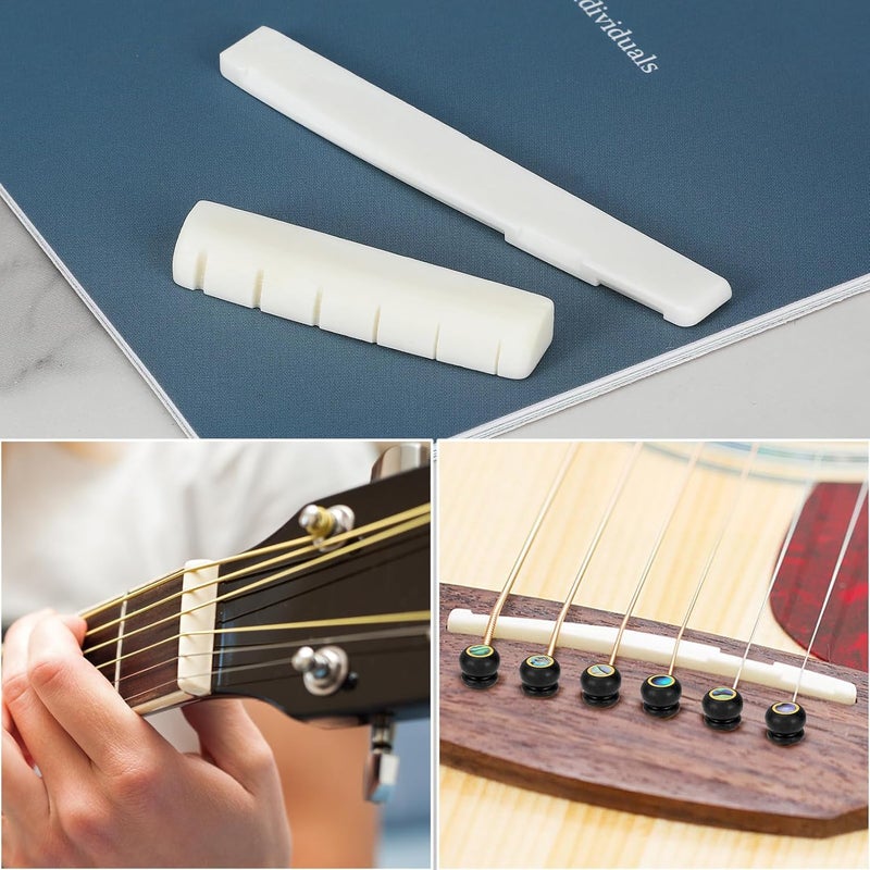 Blisstime 6 String Acoustic Guitar Bone Bridge Saddle and Nut and 6pcs Ebony Guitar Bridge Pins - Image 5