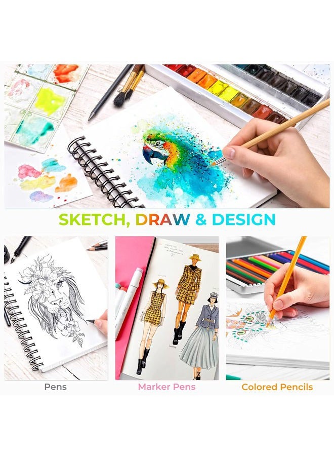 Ohuhu دفتر وسائط مختلطة، دفتر رسم وسائط مختلطة، 120 رطل/200 جرام لكل متر مربع ورق ثقيل 62 ورقة/124 صفحة، دفتر ورق وسائط مختلطة ملزم حلزوني للرسم بالأكريليك، الطلاء (8.5"x 6") - Image 4