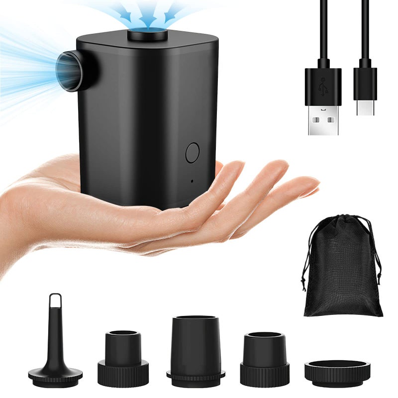 Rhitchy Electric Air Pump, Battery-powered Pump: Portable Camping Pump, Bed Pump, 2500 mAh Rechargeable Battery, USB Electric Air Pump, 6 Air Nozzles, Swimming Ring, Pool Toy, Air - Image 1