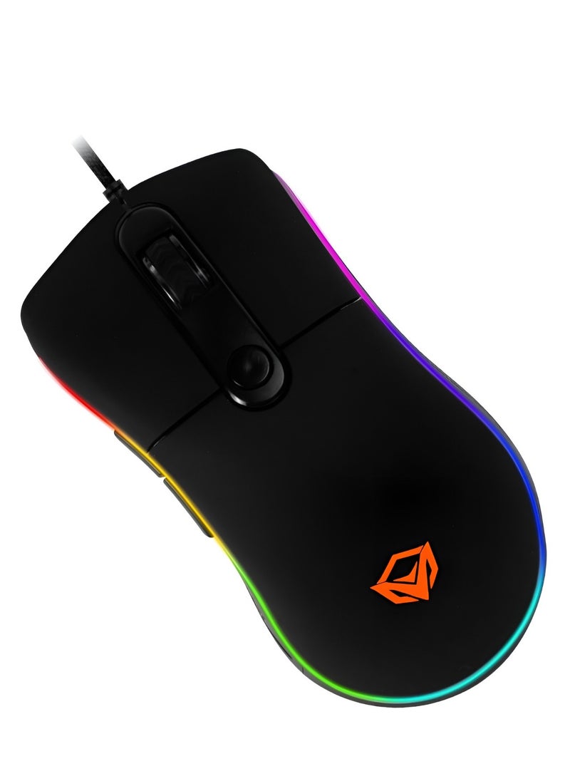 GM20 Wired Gaming Mouse with RGB Lighting 4800 DPI and Custom Functions Gaming Chip with Memory -1.8m cable- Black