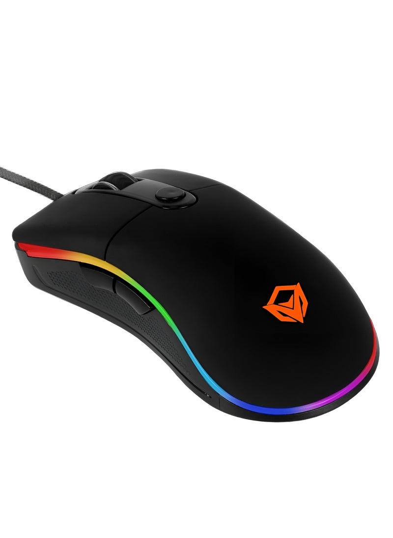 GM20 Wired Gaming Mouse with RGB Lighting 4800 DPI and Custom Functions Gaming Chip with Memory -1.8m cable- Black