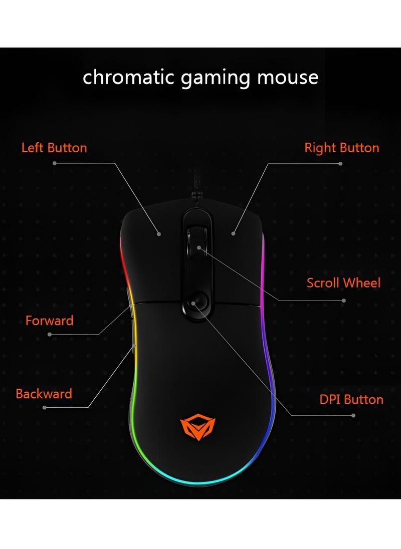 GM20 Wired Gaming Mouse with RGB Lighting 4800 DPI and Custom Functions Gaming Chip with Memory -1.8m cable- Black