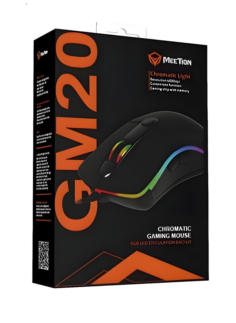 GM20 Wired Gaming Mouse with RGB Lighting 4800 DPI and Custom Functions Gaming Chip with Memory -1.8m cable- Black