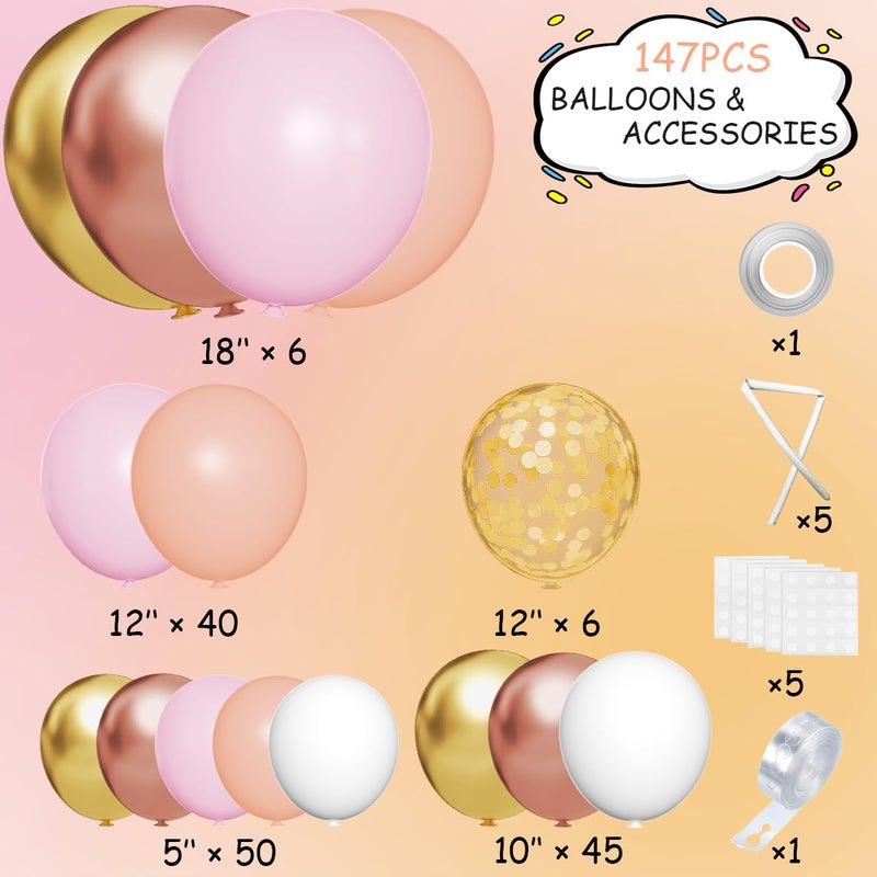 MEBAY Rose Gold Balloon Arch Kit, 147Pcs Metallic Gold White Pastel Nude Pink and Rose Gold Balloons Garland with Confetti for Wedding Bridal Baby Shower Princess Girl Birthday Party Decorations - Image 2