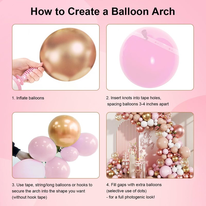 MEBAY Rose Gold Balloon Arch Kit, 147Pcs Metallic Gold White Pastel Nude Pink and Rose Gold Balloons Garland with Confetti for Wedding Bridal Baby Shower Princess Girl Birthday Party Decorations - Image 3
