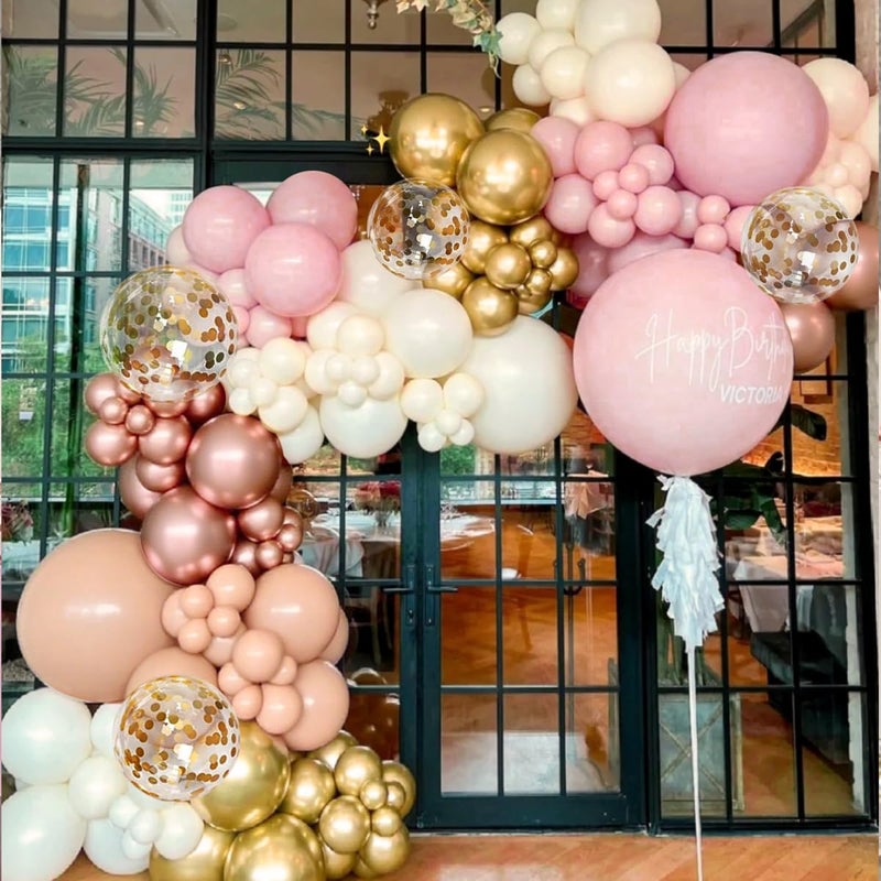 MEBAY Rose Gold Balloon Arch Kit, 147Pcs Metallic Gold White Pastel Nude Pink and Rose Gold Balloons Garland with Confetti for Wedding Bridal Baby Shower Princess Girl Birthday Party Decorations - Image 5