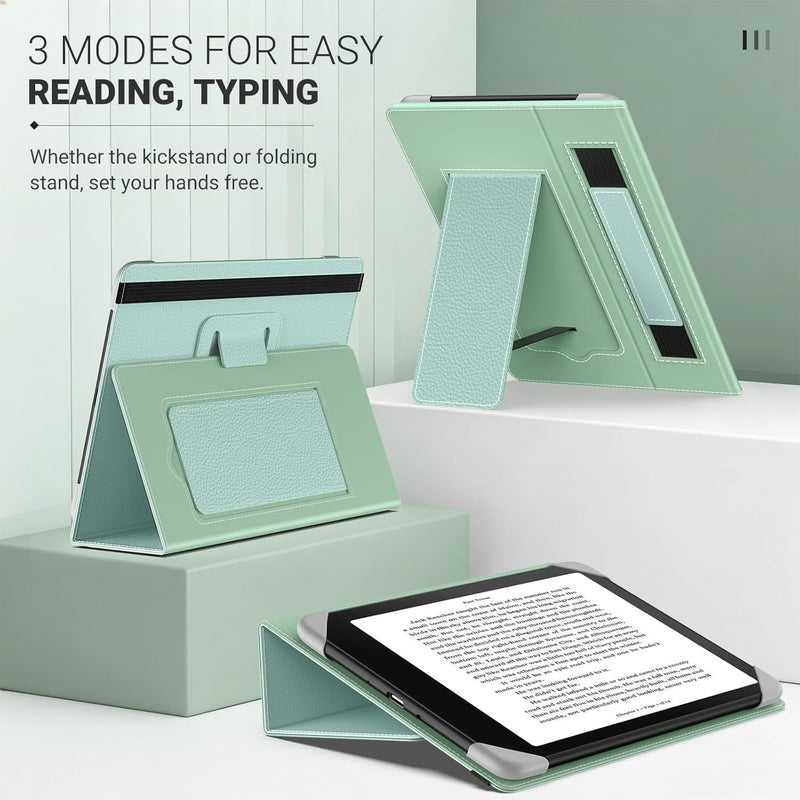 MoKo Universal Case for 6.8, 7 Inch eReaders and Tablets, eReader Accessories Compatible with Paperwhite/Colorsoft/Kobo Libra, Lightweight Folio Cover Case with Hand Strap/Kickstand, LZ Tequila Green - Image 5