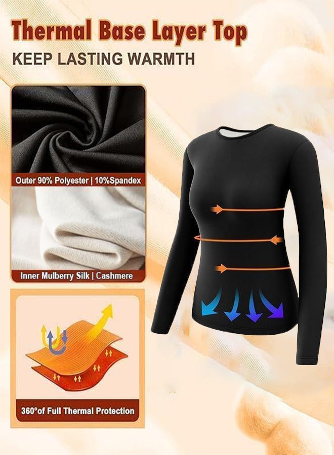Women's Thermal Underwear with Fleece Lined Set Soft Long Johns Set Long Sleeve Base Layer Set Top and Bottom - Image 2