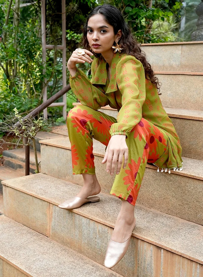 QISSA Women's Midnight Black Ethnic Block Co-Ord Set For Casual Wear | V-Neck | Sleeveless | 3 Piece Co-Ords Designed With Comfort Fit For Everyday Ethnic Wear