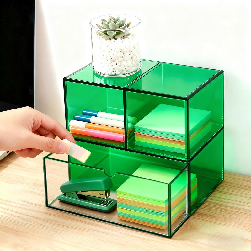Gelite Desk Organizer with 3 Storage Drawers for Makeup Office Acrylic Desktop Drawer Organizer for Vanity Office Organization and Storage Box, Iridescent - Image 3