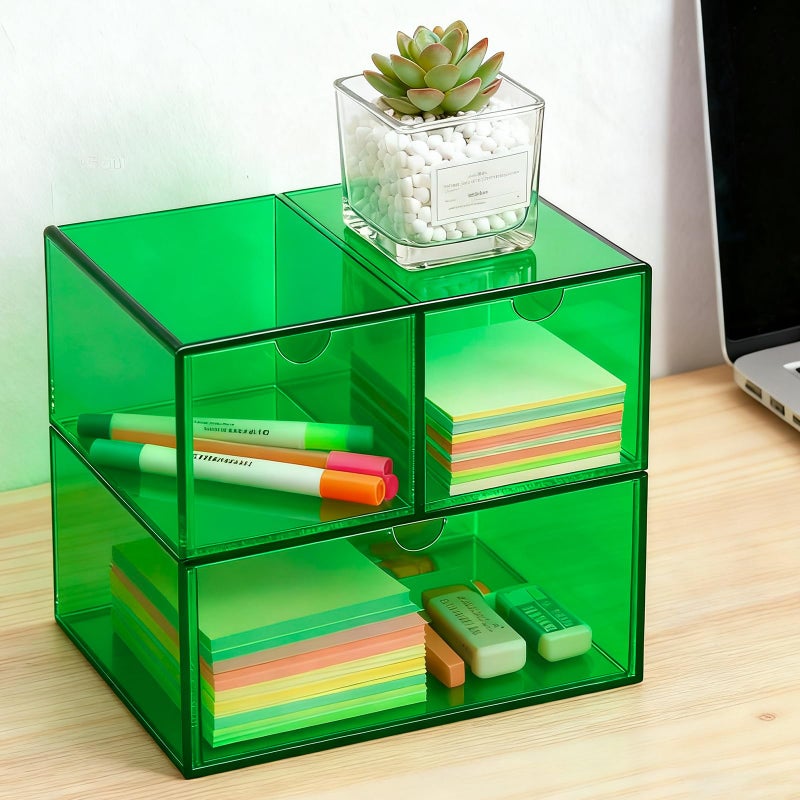 Gelite Desk Organizer with 3 Storage Drawers for Makeup Office Acrylic Desktop Drawer Organizer for Vanity Office Organization and Storage Box, Iridescent - Image 4