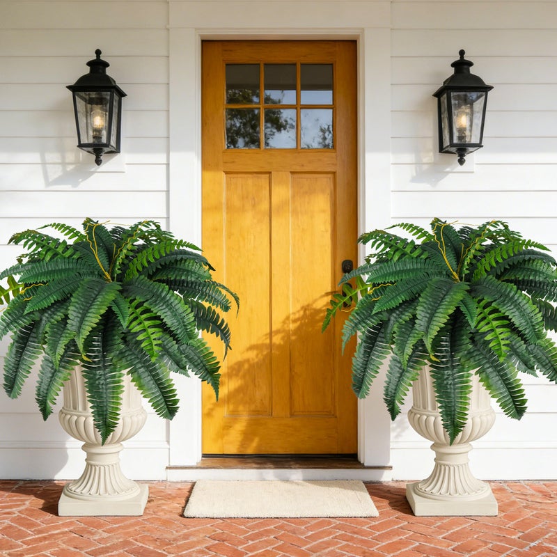Der Rose 2PCS 45 inch 60 Leaves Fake Ferns Large, UV Resistant Artificial Plants Outdoor Faux Boston Ferns Bush Plants for Home Porch Patio Hanging Decor - Image 1