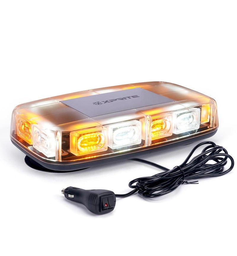 Xprite Upgraded 12" 72LED Rooftop Mini Strobe Lights, Emergency Safety Flashing Beacon Light Bar with Magnetic Base for 12V-24V Construction Vehicles, Trucks, Snow Plow, Postal Car (Mix White/Amber) - Image 1
