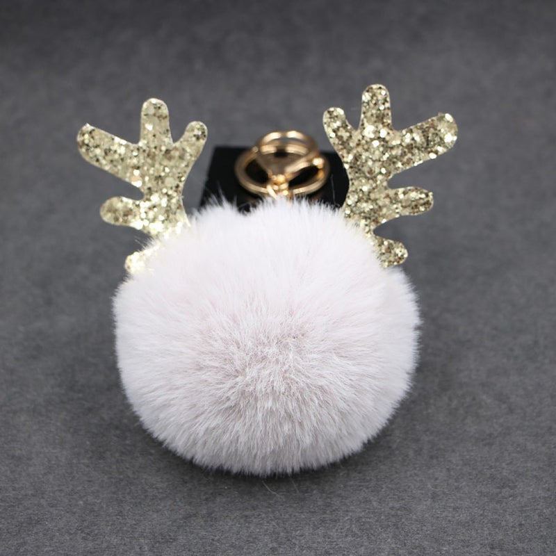 New Christmas Antlers Fur Ball Keychain Luminous Antlers Plush Ladies Bag Keychain Car Accessories - Image 3