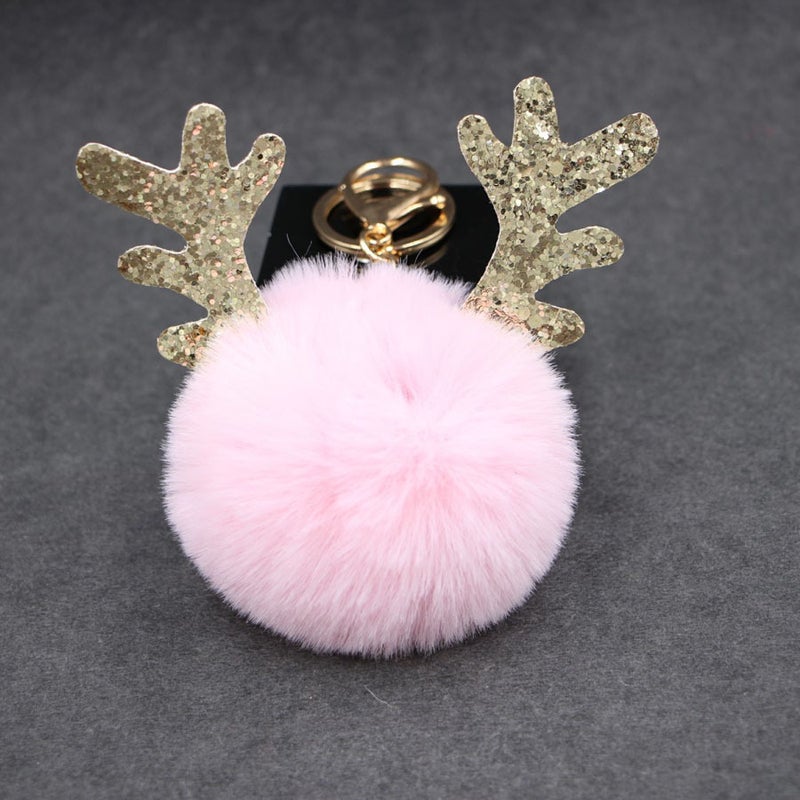 New Christmas Antlers Fur Ball Keychain Luminous Antlers Plush Ladies Bag Keychain Car Accessories - Image 5