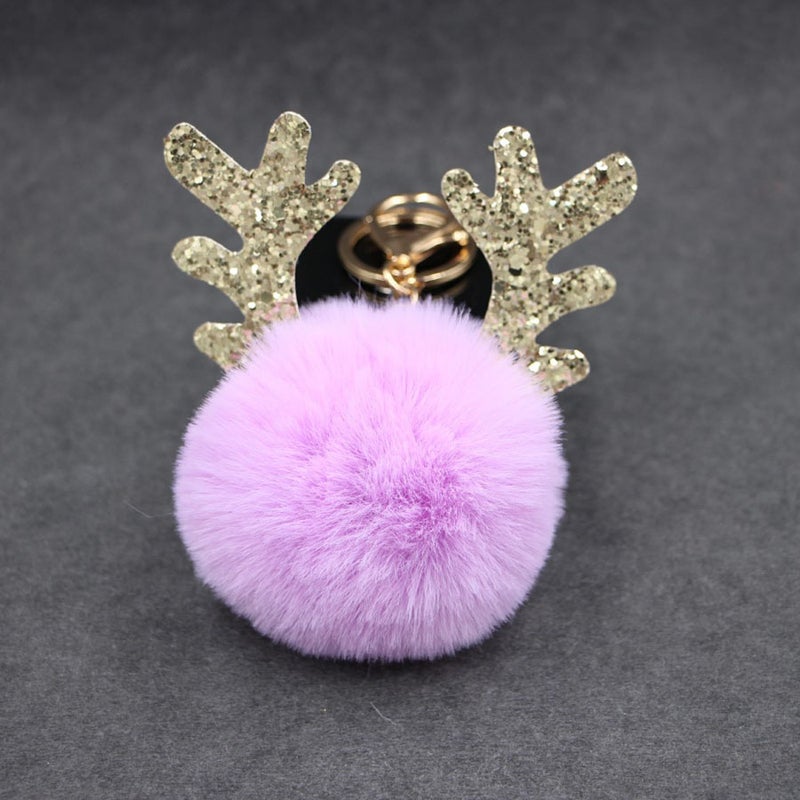 New Christmas Antlers Fur Ball Keychain Luminous Antlers Plush Ladies Bag Keychain Car Accessories - Image 4