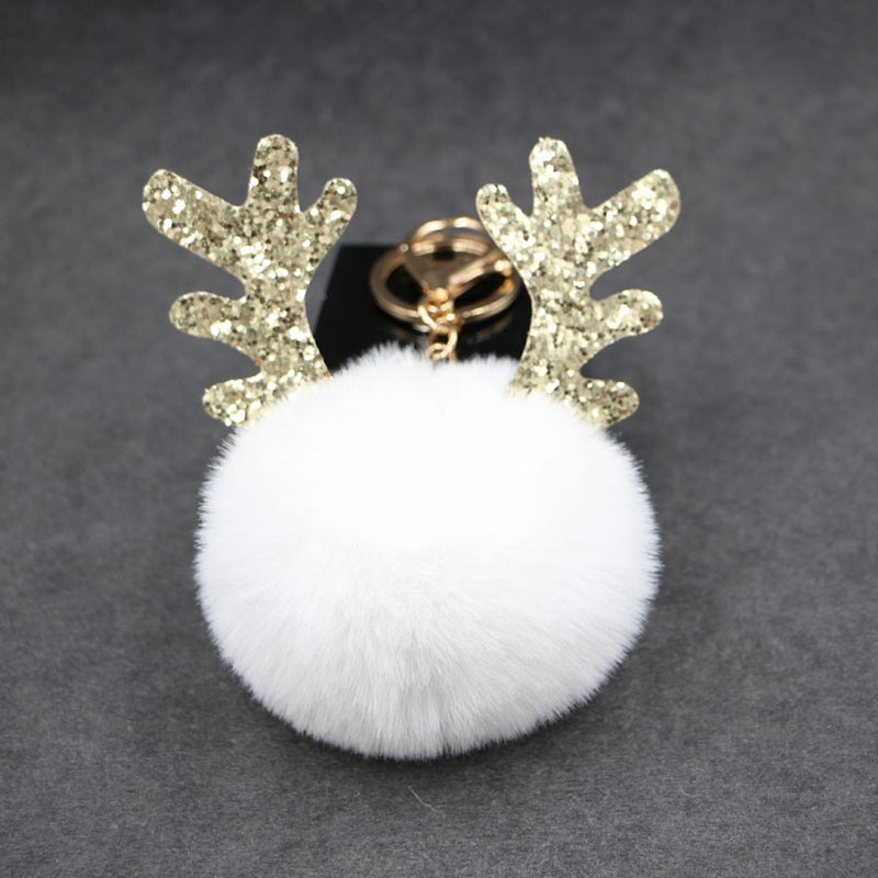 New Christmas Antlers Fur Ball Keychain Luminous Antlers Plush Ladies Bag Keychain Car Accessories - Image 2